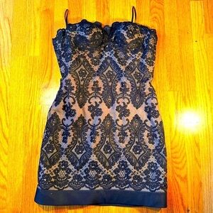 ANGEL SANCHEZ Black Silk Lace Bustier Strapless Vintage Dress | 100% Silk​